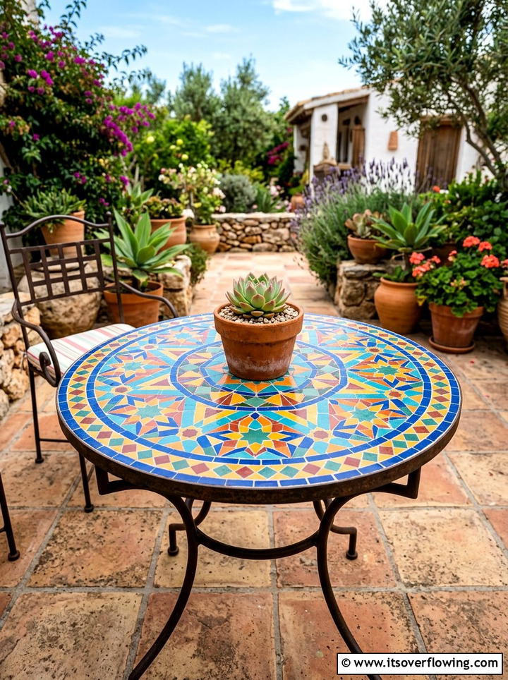 Tile Top Table - 25 garden decor ideas with boho accents