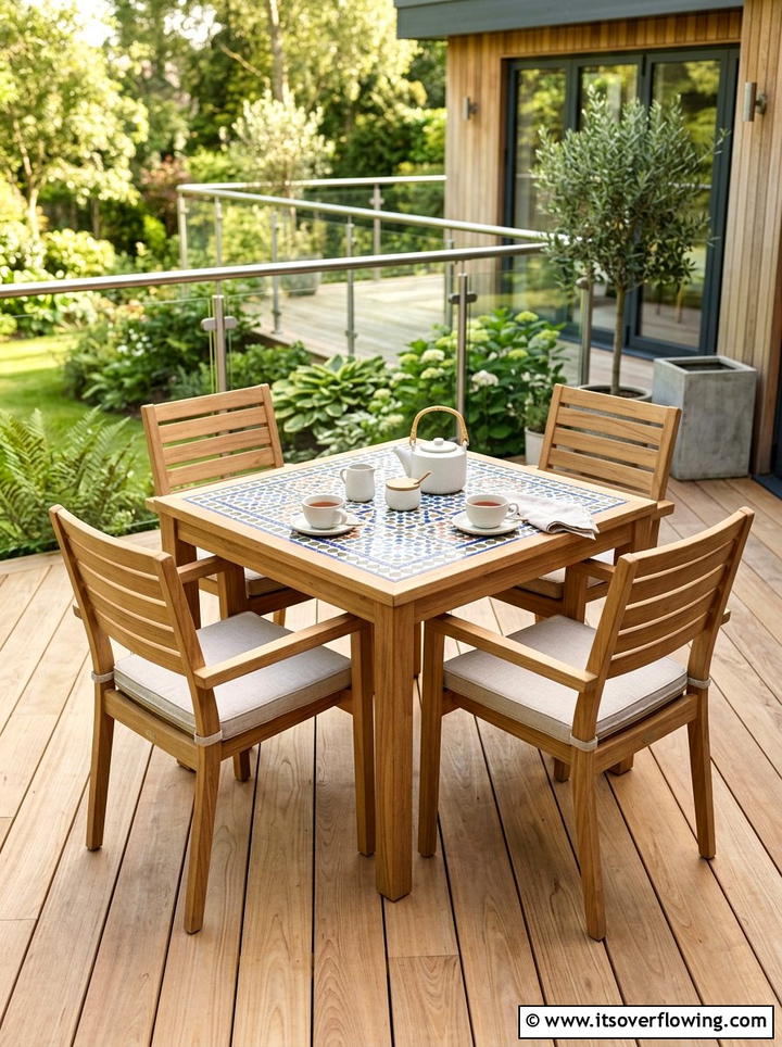 Tile topped garden table - 25 recycled garden ideas with leftover tiles