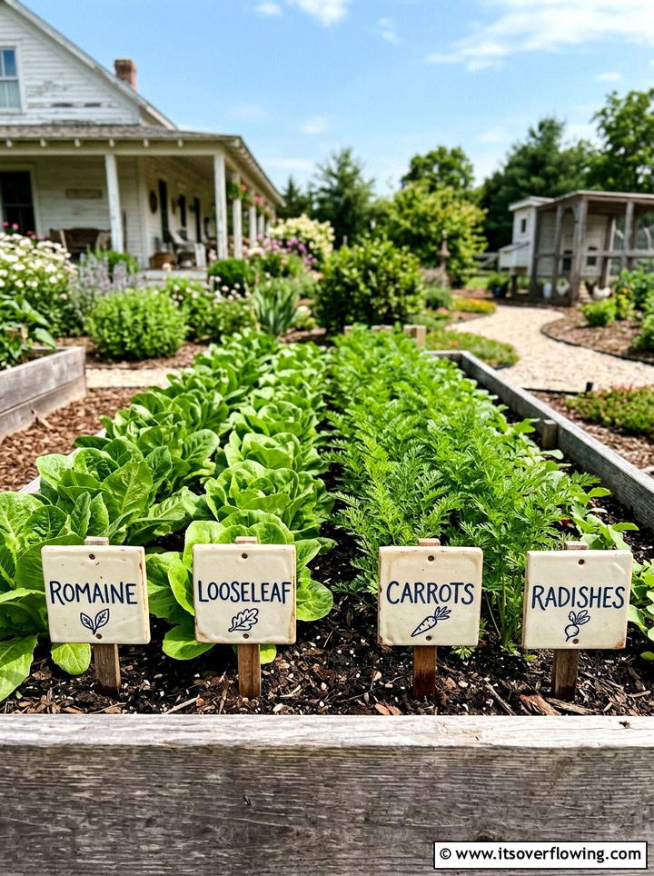 Tile vegetable garden markers - 25 recycled garden ideas with leftover tiles