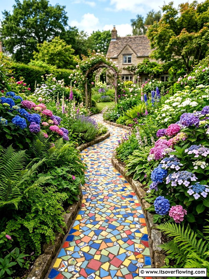 Tiled garden path - 25 recycled garden ideas with leftover tiles