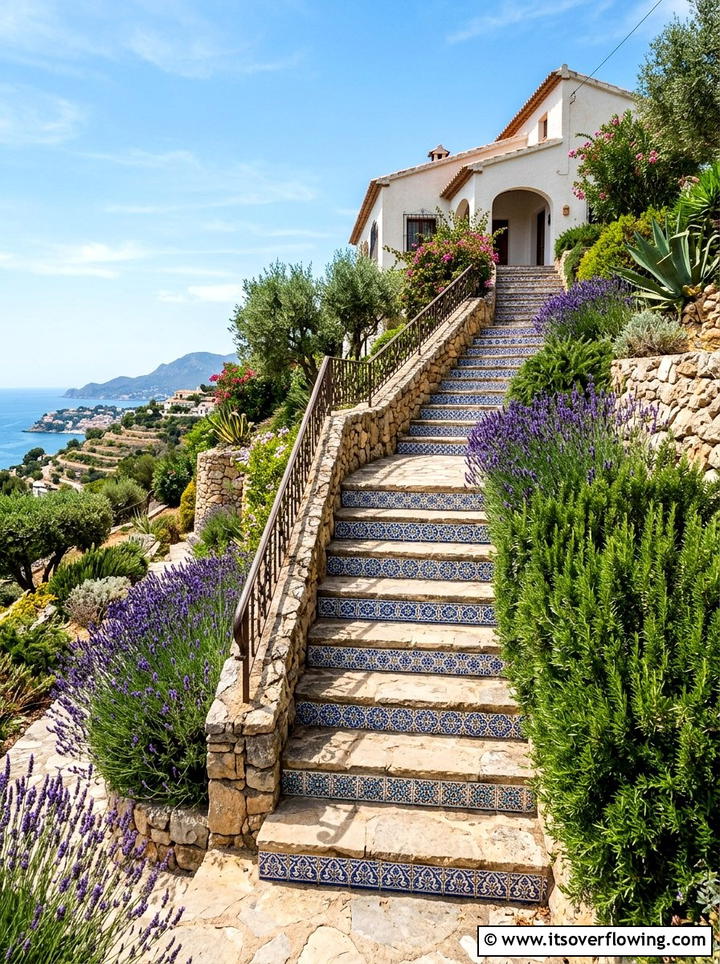 Tiled garden stair risers - 25 recycled garden ideas with leftover tiles