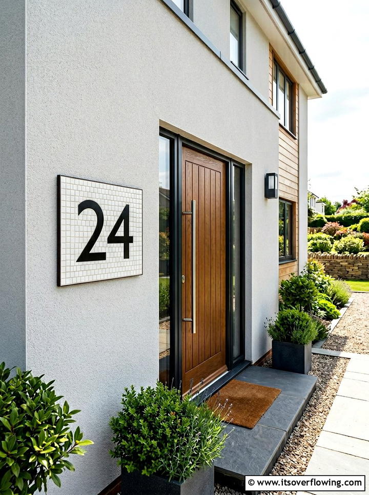 Tiled house number plaque - 25 recycled garden ideas with leftover tiles