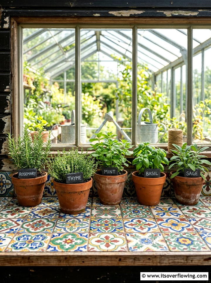 Tiled windowsill for greenhouse - 25 recycled garden ideas with leftover tiles