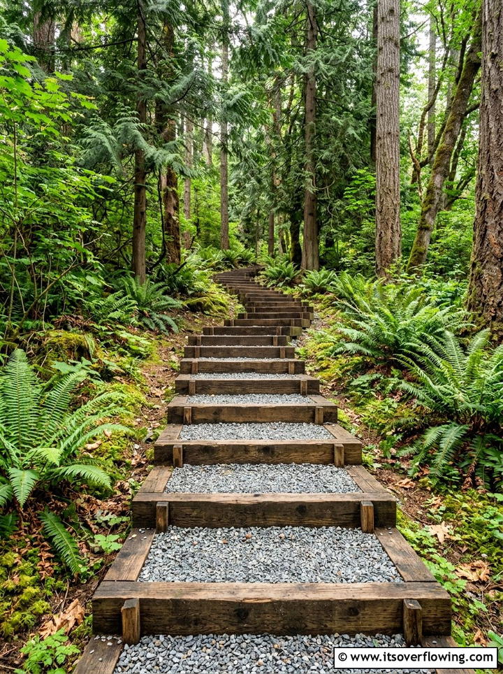 Timber And Gravel Walkway - 25 backyard ideas with steps