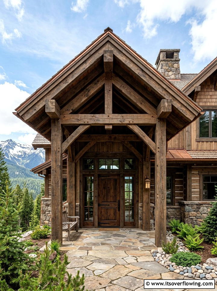 Timber Frame Entryway - 25 front porch ideas with wood accents