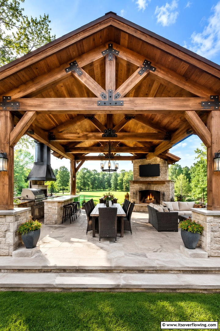 Timbered Shade Structures - 30 Rustic Patio Ideas for a Charming Outdoor Relaxation Spot