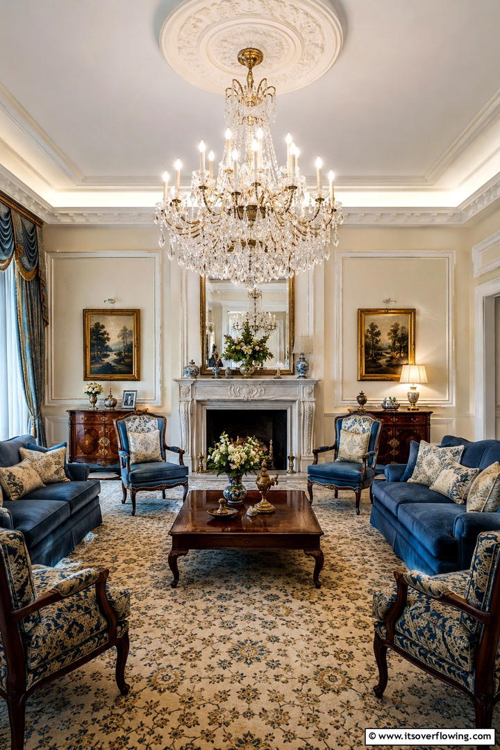 Timeless Chandelier Lighting - 30 Traditional Living Room Ideas for Timeless Elegance