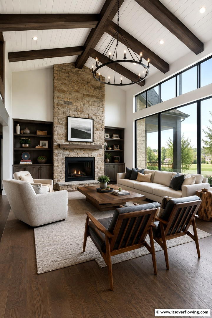 Timeless Modern Fusion - 30 Vaulted Ceiling Ideas with Beams for Dramatic Room Designs