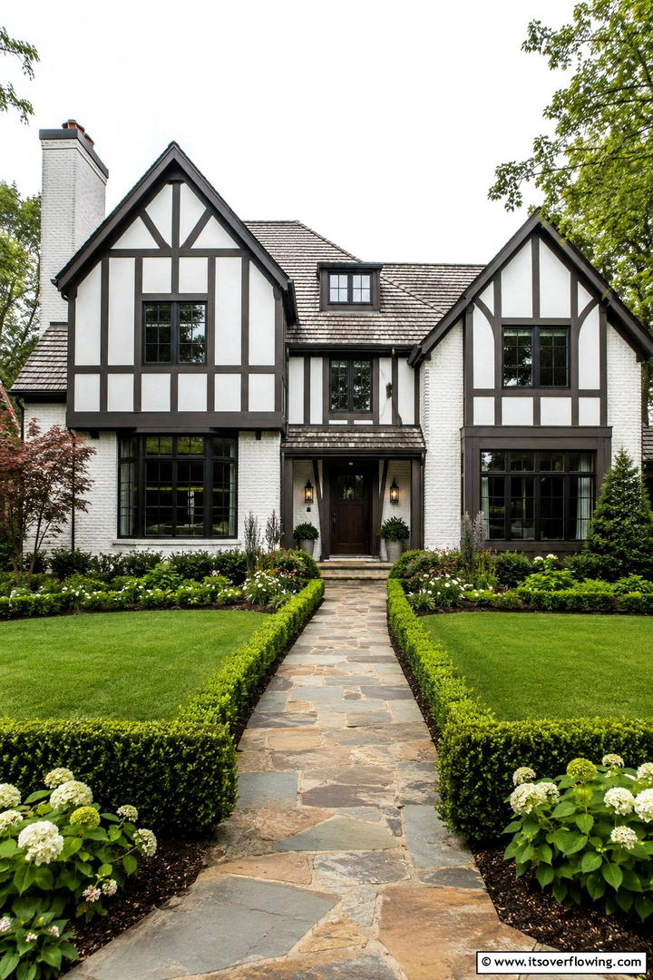 Timeless Timber Detailing - 30 Modern Tudor Exterior Ideas for Timeless Curb Appeal