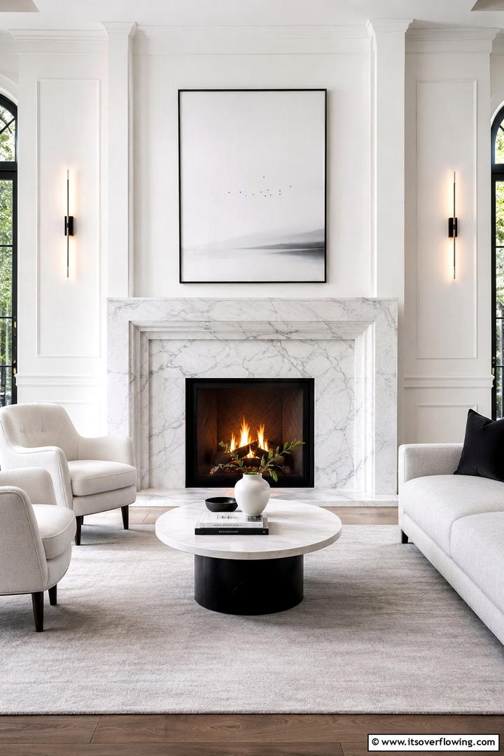 Timeless White Marble Fireplace - 25 Elegant Marble Fireplace Ideas for a Luxurious Look