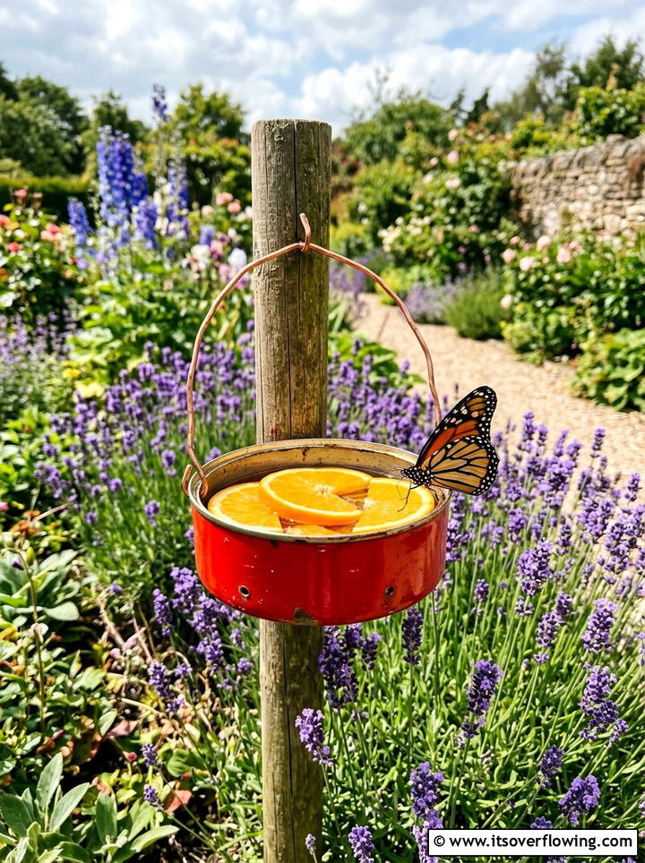 Tin Can Butterfly Feeder - 25 upcycled garden ideas with old cans