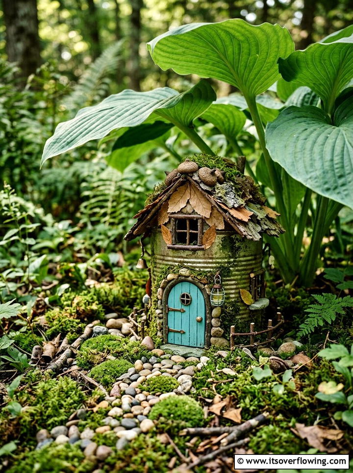 Tin Can Fairy House - 25 recycled garden ideas with tin cans