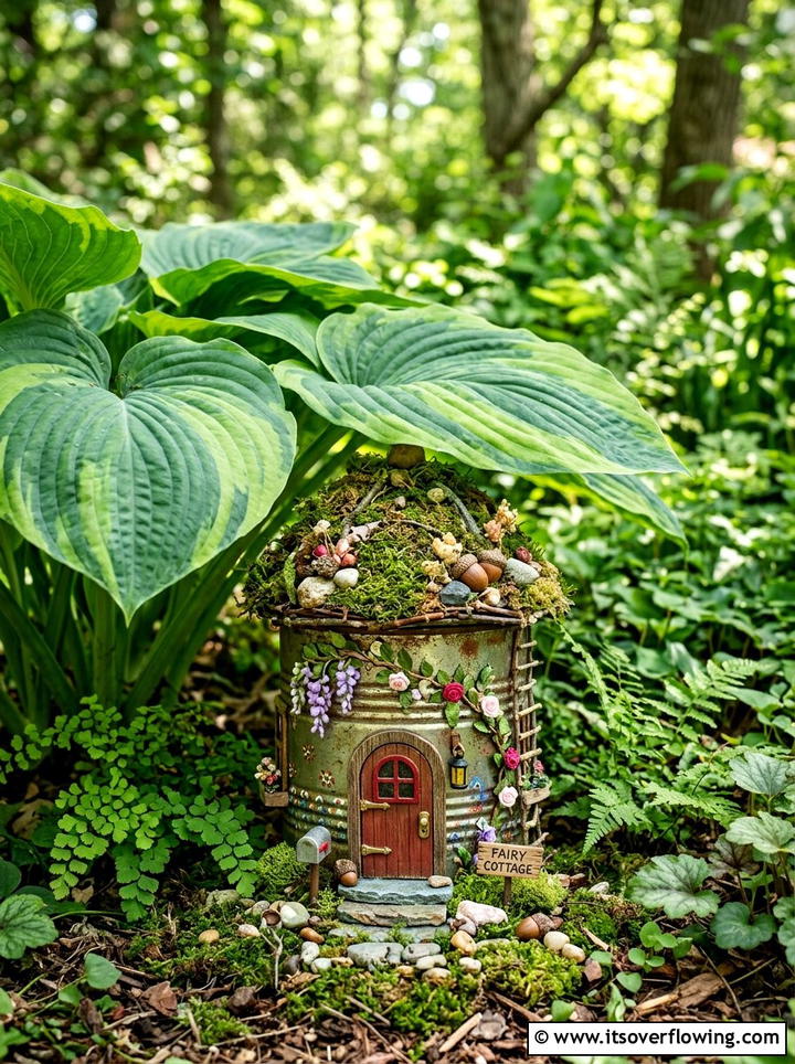 Tin Can Garden Fairy House - 25 upcycled garden ideas with old cans