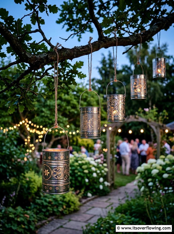 Tin Can Garden Lanterns - 25 reusing old things ideas for seasonal garden decor