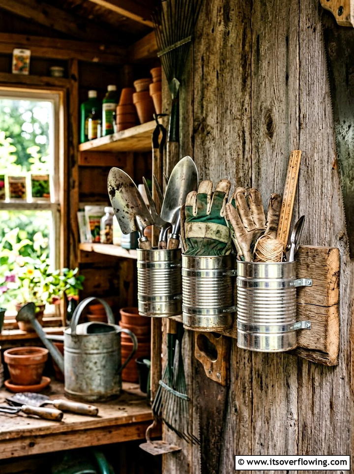 Tin Can Garden Utensil Holder - 25 upcycled garden ideas with old cans
