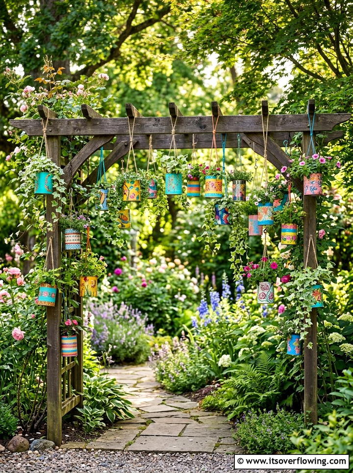 Tin Can Hanging Garden - 25 upcycled garden ideas for schools