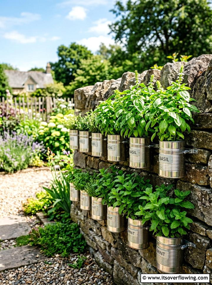 Tin Can Herb Garden - 25 recycled garden ideas with seed starting trays