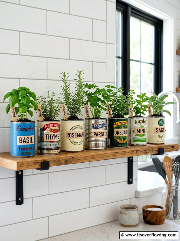 Tin Can Herb Garden - 25 reusing old things ideas for herb garden