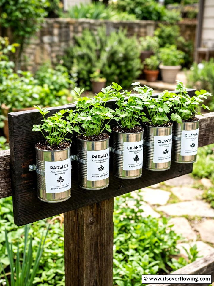 Tin Can Herb Garden - 25 upcycled garden ideas for community gardens
