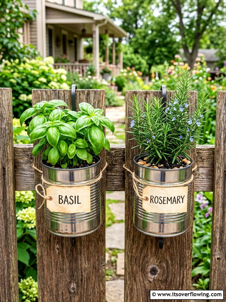 Tin Can Herb Garden - 25 upcycled garden ideas for backyards