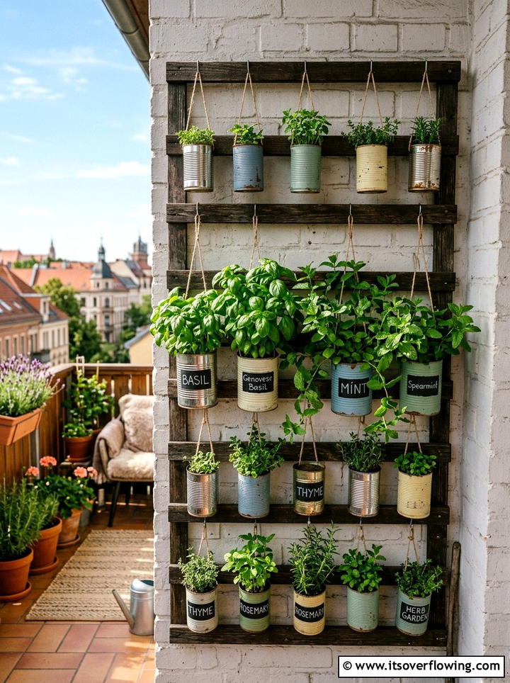 Tin Can Herb Garden - 25 garden ideas with low cost materials