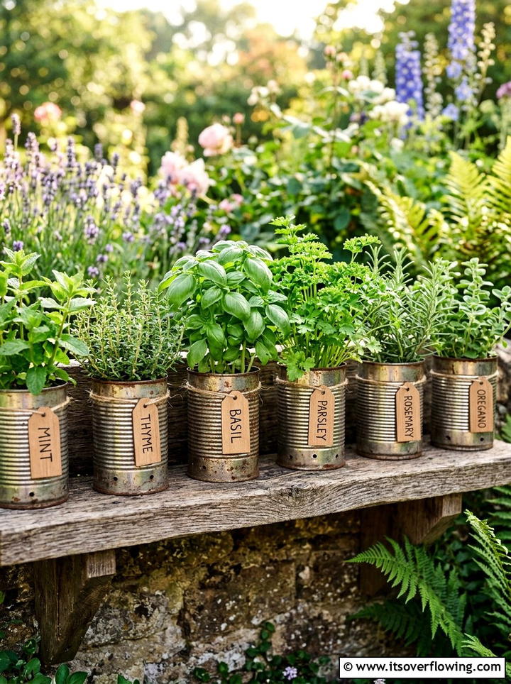 Tin Can Herb Garden - 25 recycled garden ideas for community spaces