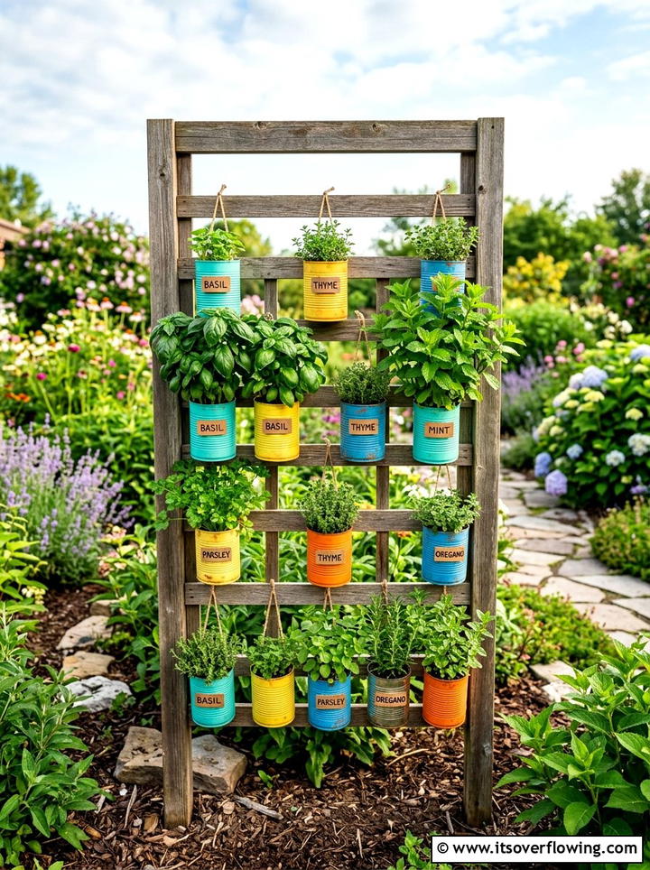 Tin Can Herb Garden - 25 recycled garden ideas for patio decor
