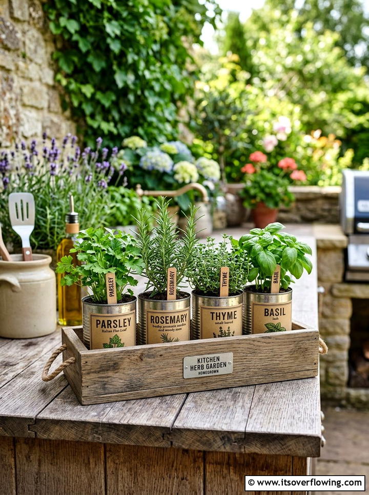 Tin Can Herb Garden Kit - 25 upcycled garden ideas with old cans