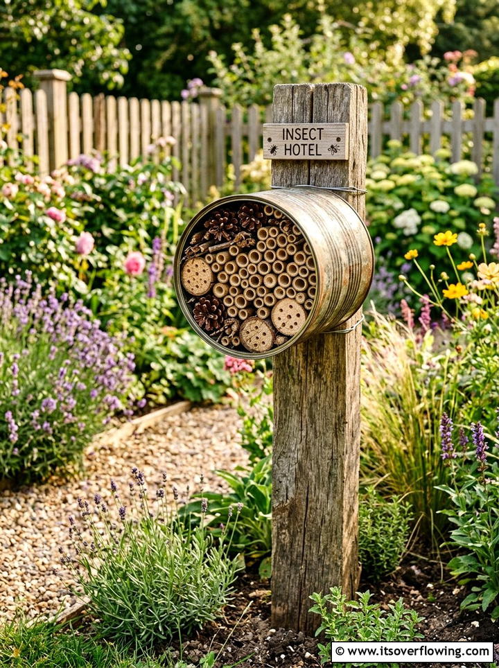 Tin Can Insect Hotel - 25 recycled garden ideas with tin cans