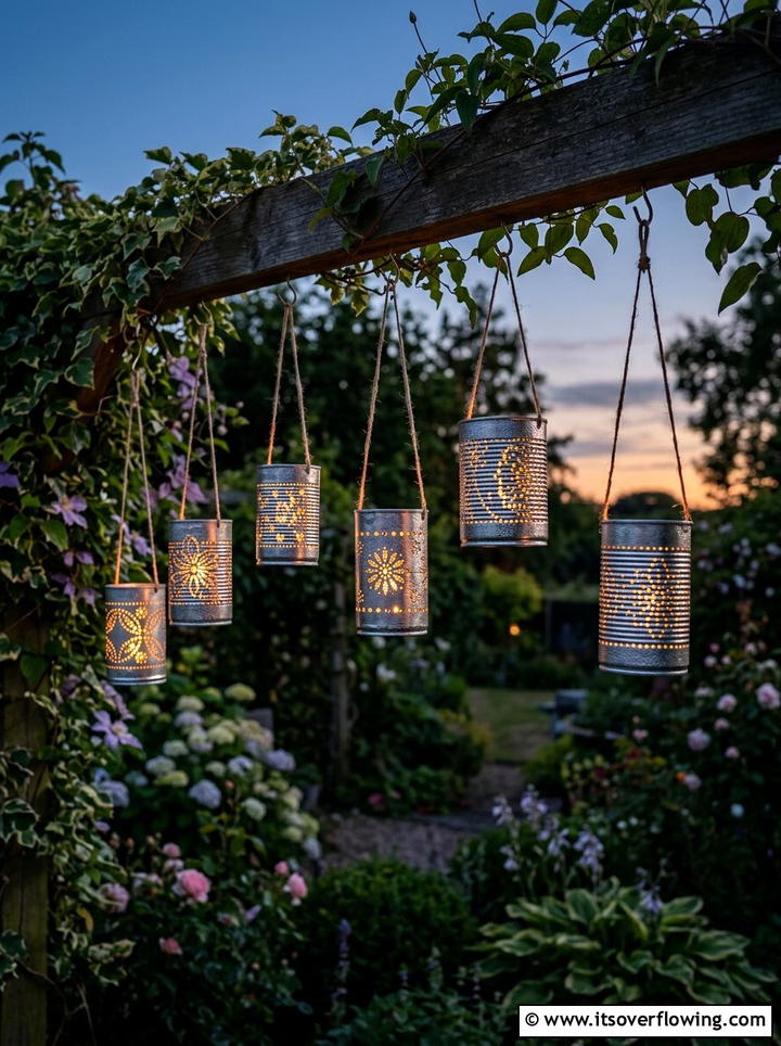 Tin Can Lantern - 25 recycled garden ideas for backyard decor