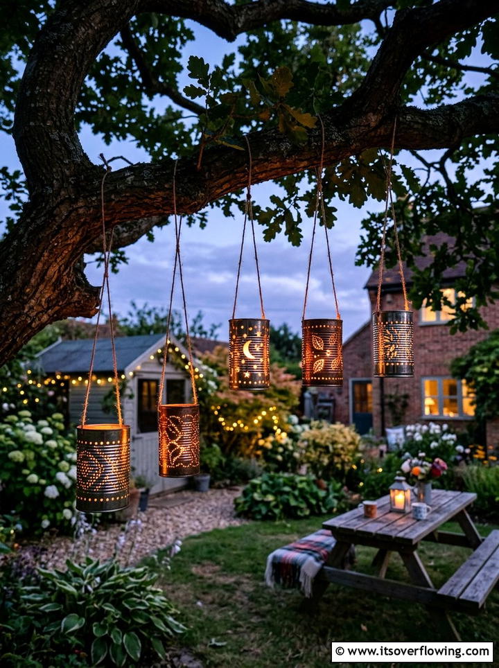 Tin Can Lantern - 25 backyard decorating ideas with recycled materials