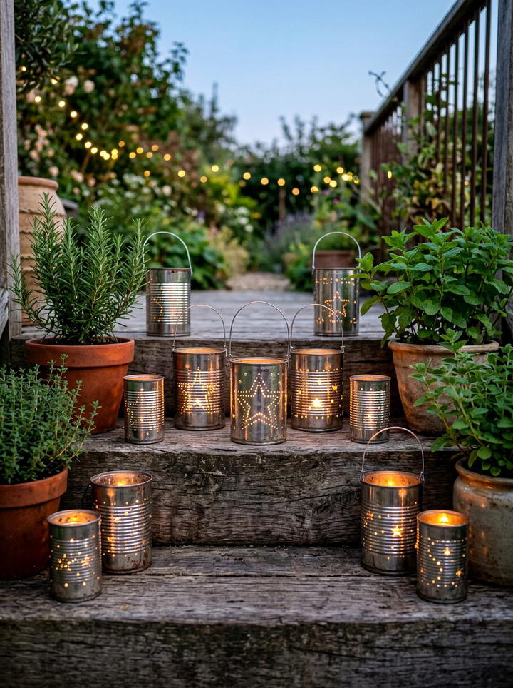 Tin Can Luminary - 25 backyard decorating ideas with candle holders