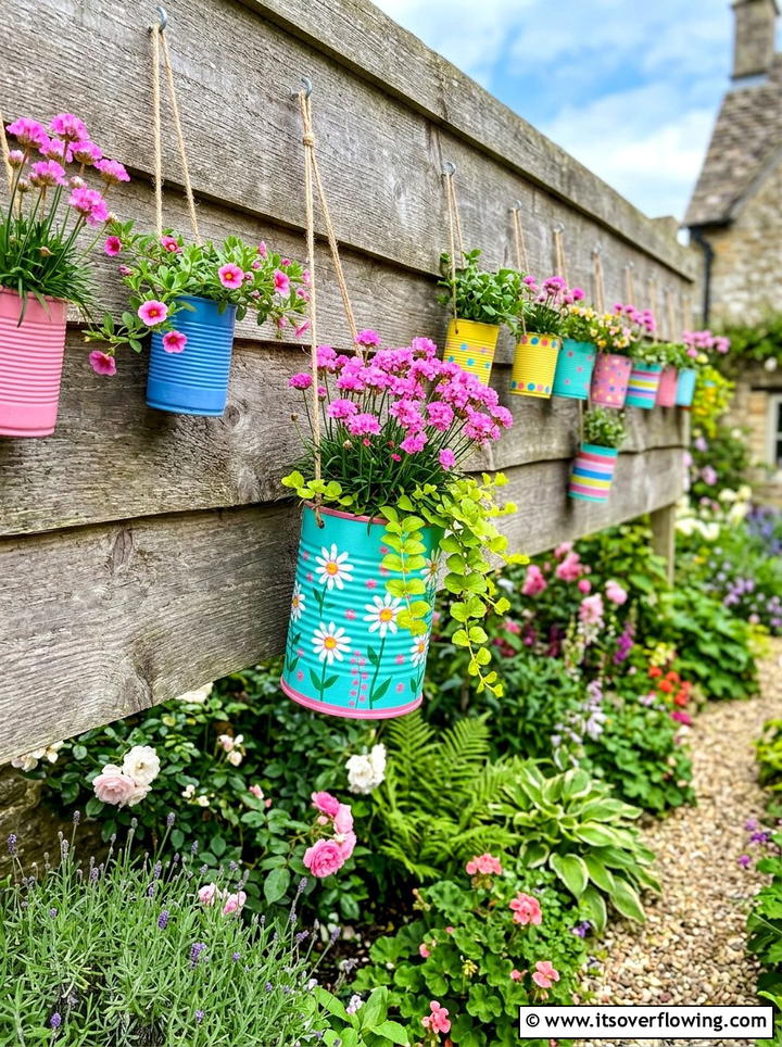 Tin Can Planter - 25 recycled garden ideas with pallet wall garden
