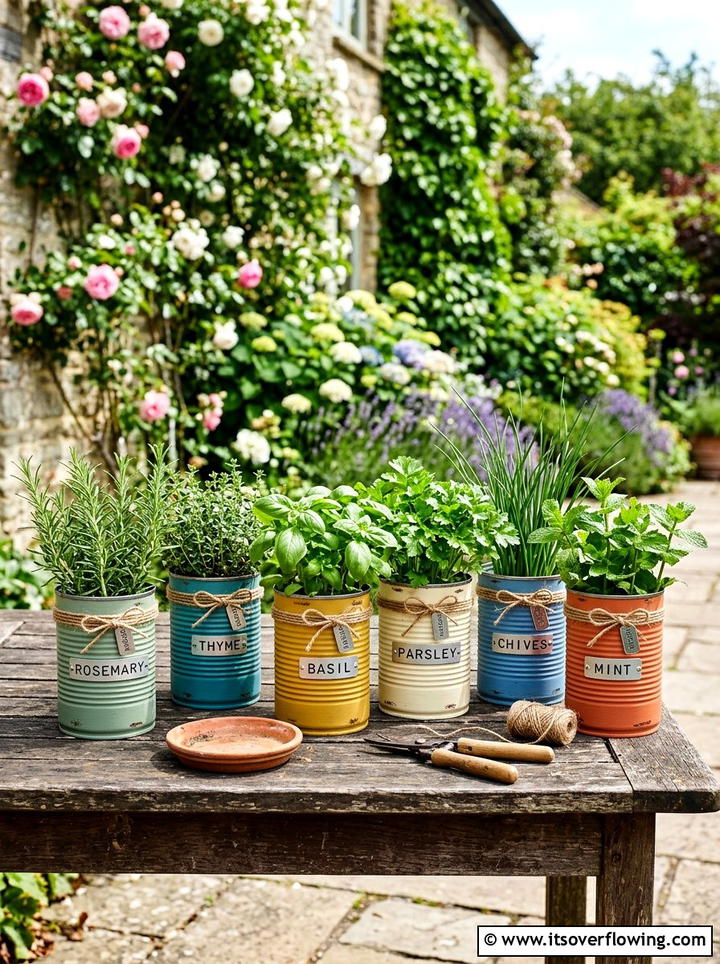 Tin Can Planter - 25 upcycled garden ideas for patios