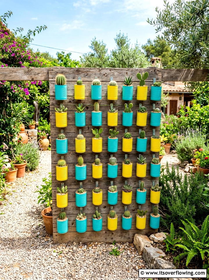 Tin Can Planter - 25 cheap garden ideas with vertical gardens