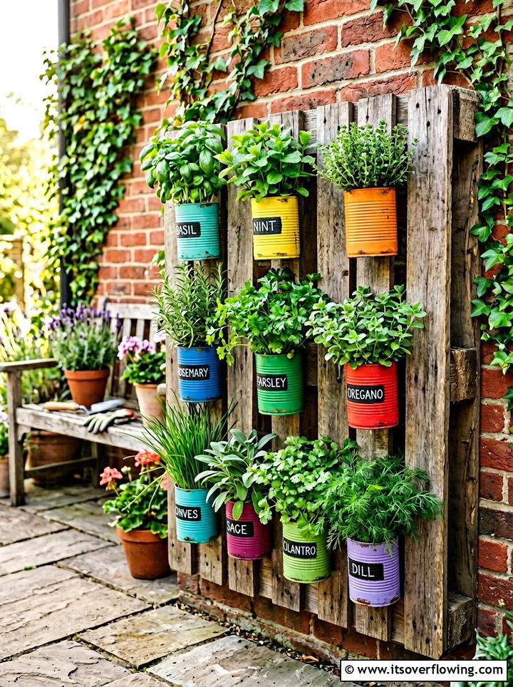 Tin Can Vertical Wall - 25 upcycled garden ideas with old cans