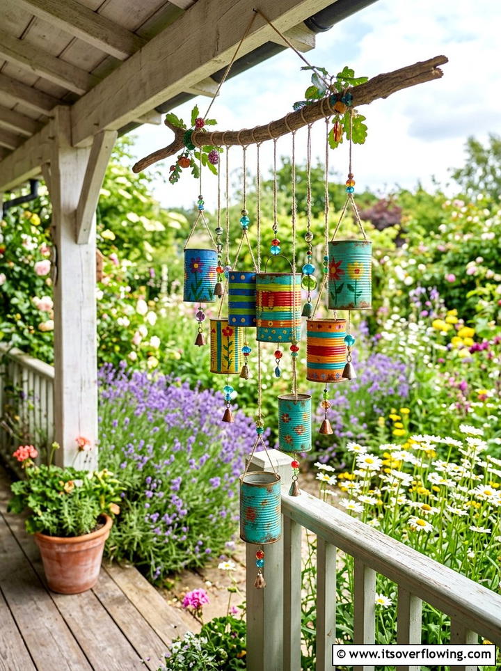 Tin Can Wind Chime Decor - 25 recycled garden ideas for kids