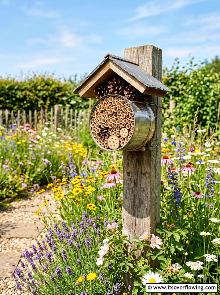 Tin can bee hotel garden - 25 recycled garden ideas with aluminum cans
