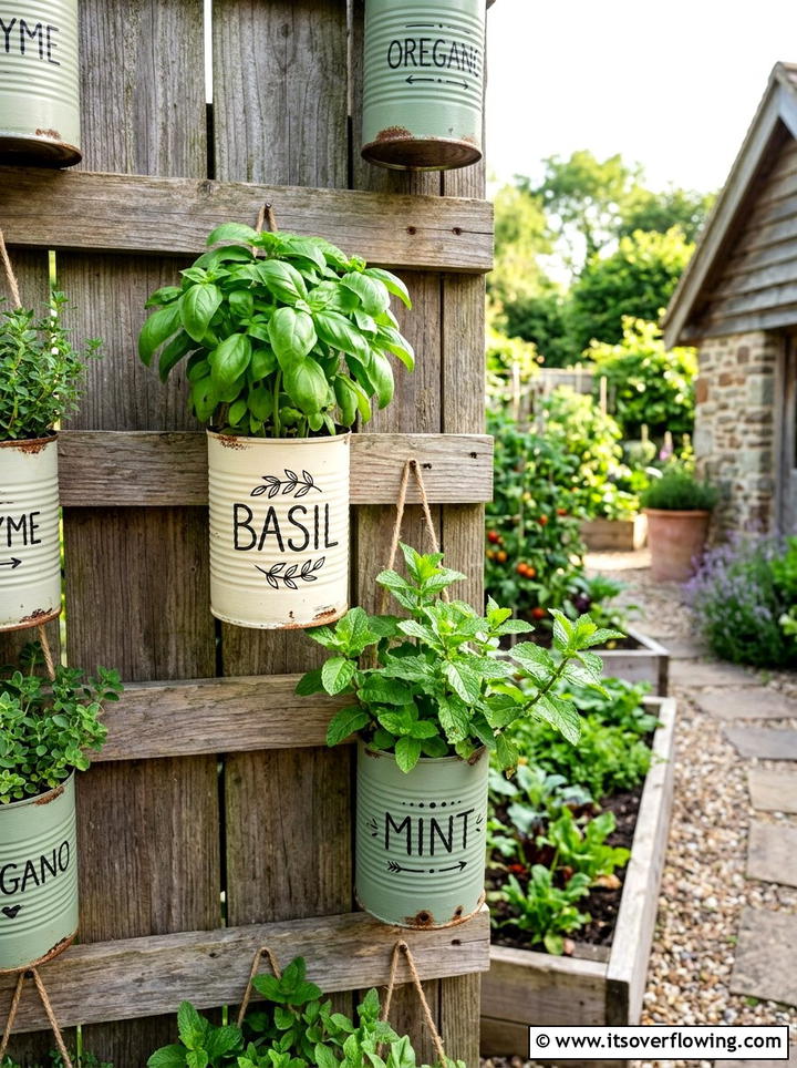 Tin can herb garden - 25 reusing old things ideas for boho garden look