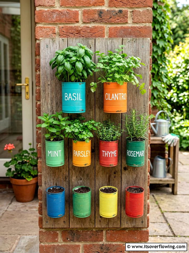 Tin can herb garden - 25 reusing old things ideas for vertical garden