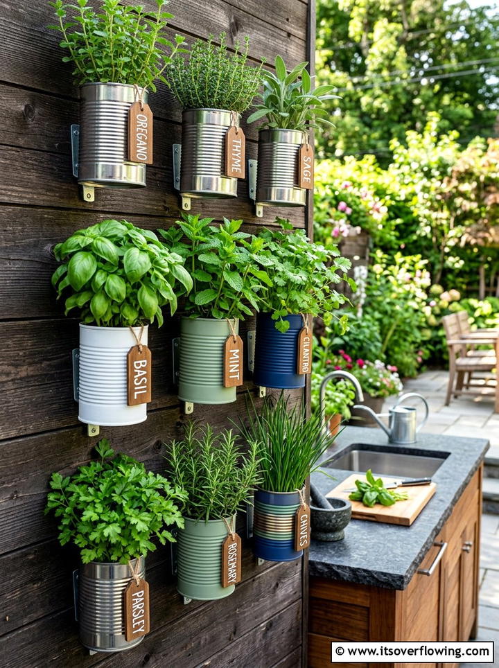 Tin can herb garden - 25 upcycled garden ideas on a budget