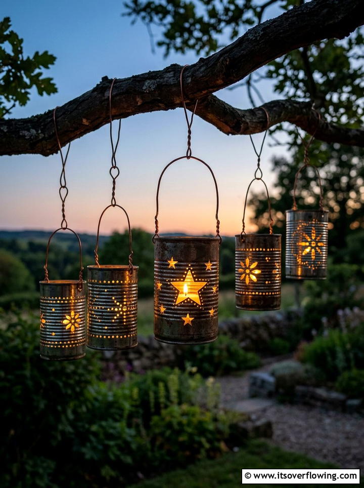 Tin can lantern - 25 cheap garden ideas with recycled materials