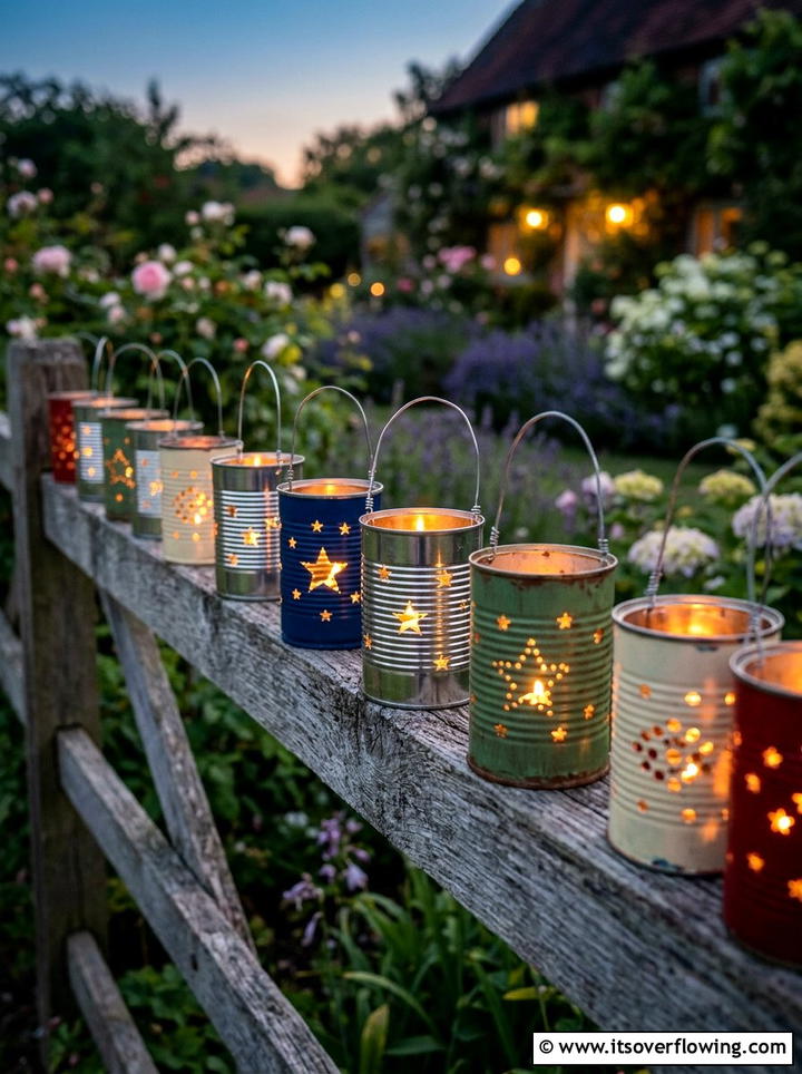Tin can lantern tea lights - 25 garden decor ideas with tea lights