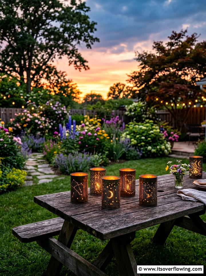 Tin can lanterns - 25 reusing old things ideas for outdoor lighting