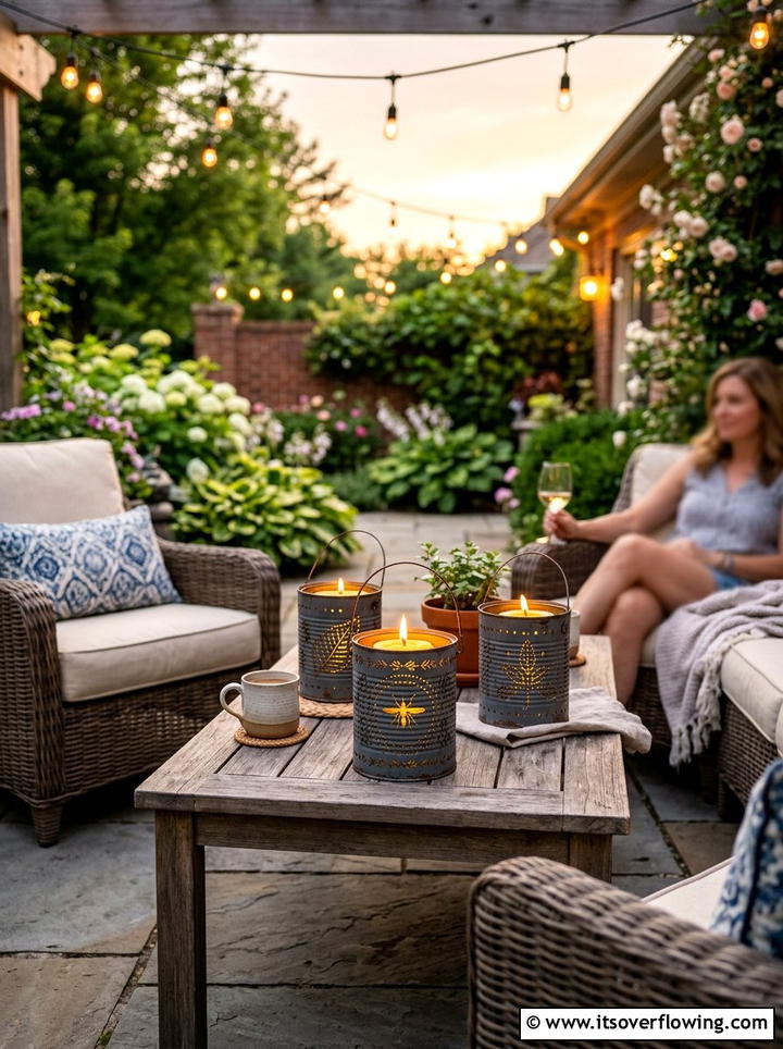Tin can mosquito candle holders - 25 recycled garden ideas with aluminum cans