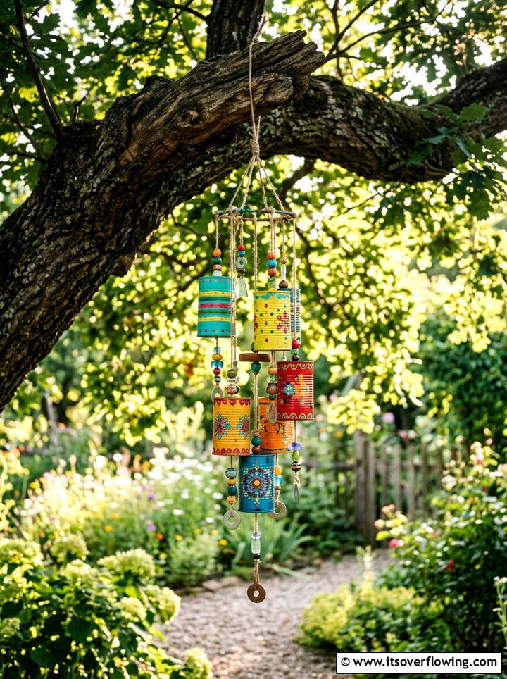 Tin can wind chimes - 25 recycled garden ideas with aluminum cans