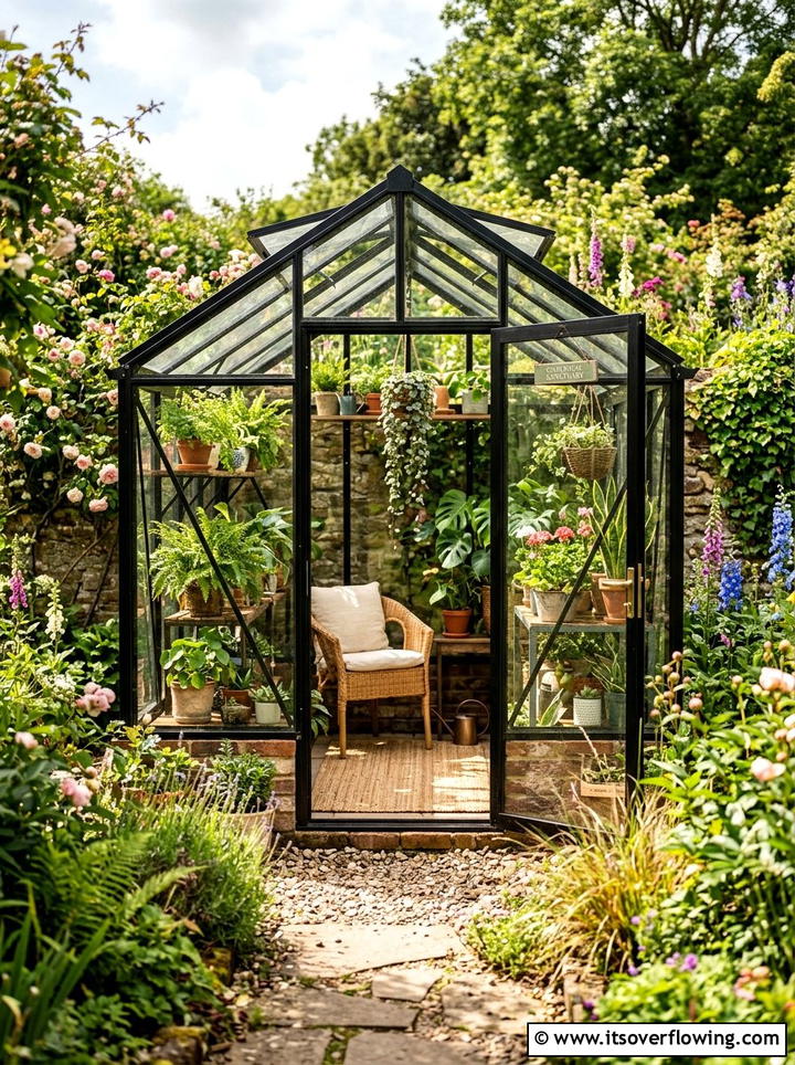 Tiny glass greenhouse - 25 small garden ideas with reading nook