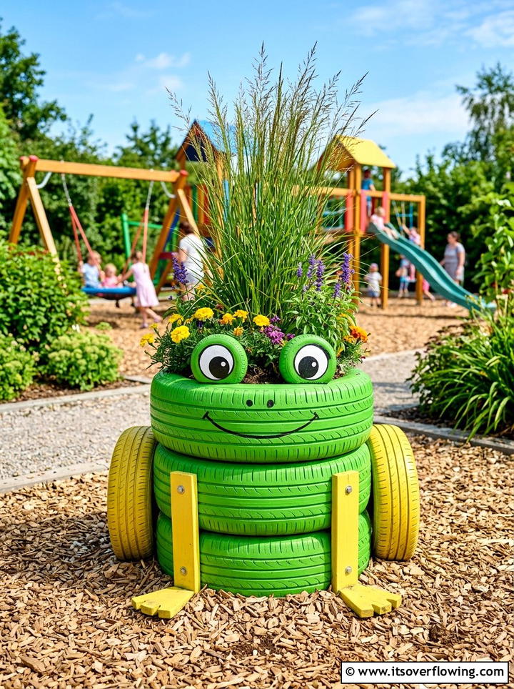 Tire Animal Planter - 25 upcycled garden ideas with old tires