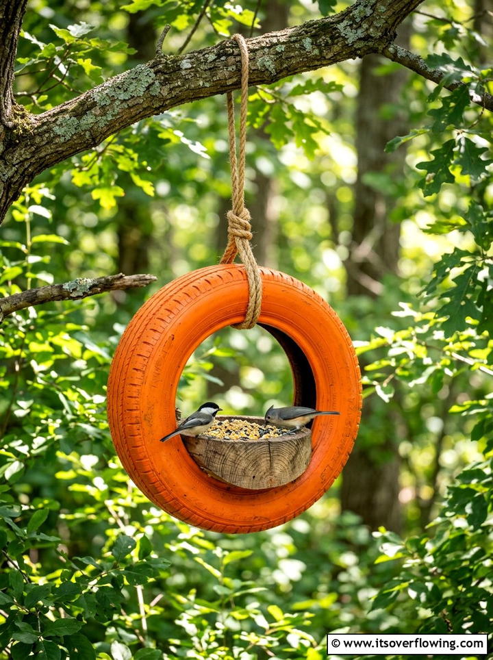 Tire Bird Feeder - 25 upcycled garden ideas with old tires