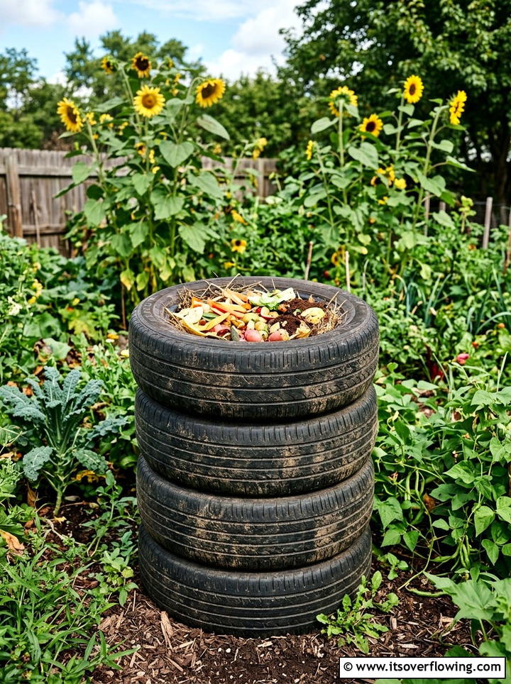 Tire Compost Bin - 25 upcycled garden ideas with old tires